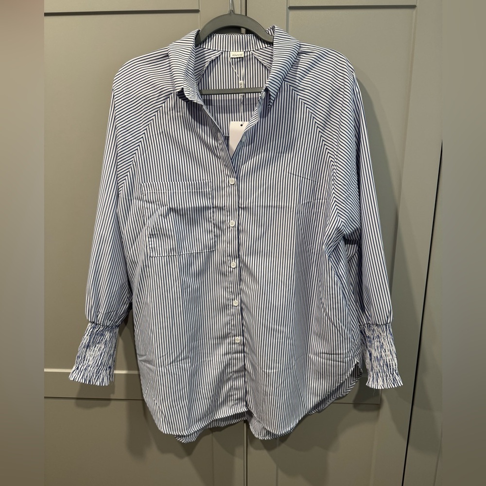 Women's Blue Striped Button Down Shirt